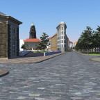 Lingnerallee Richtung Rathaus mit Torhaus